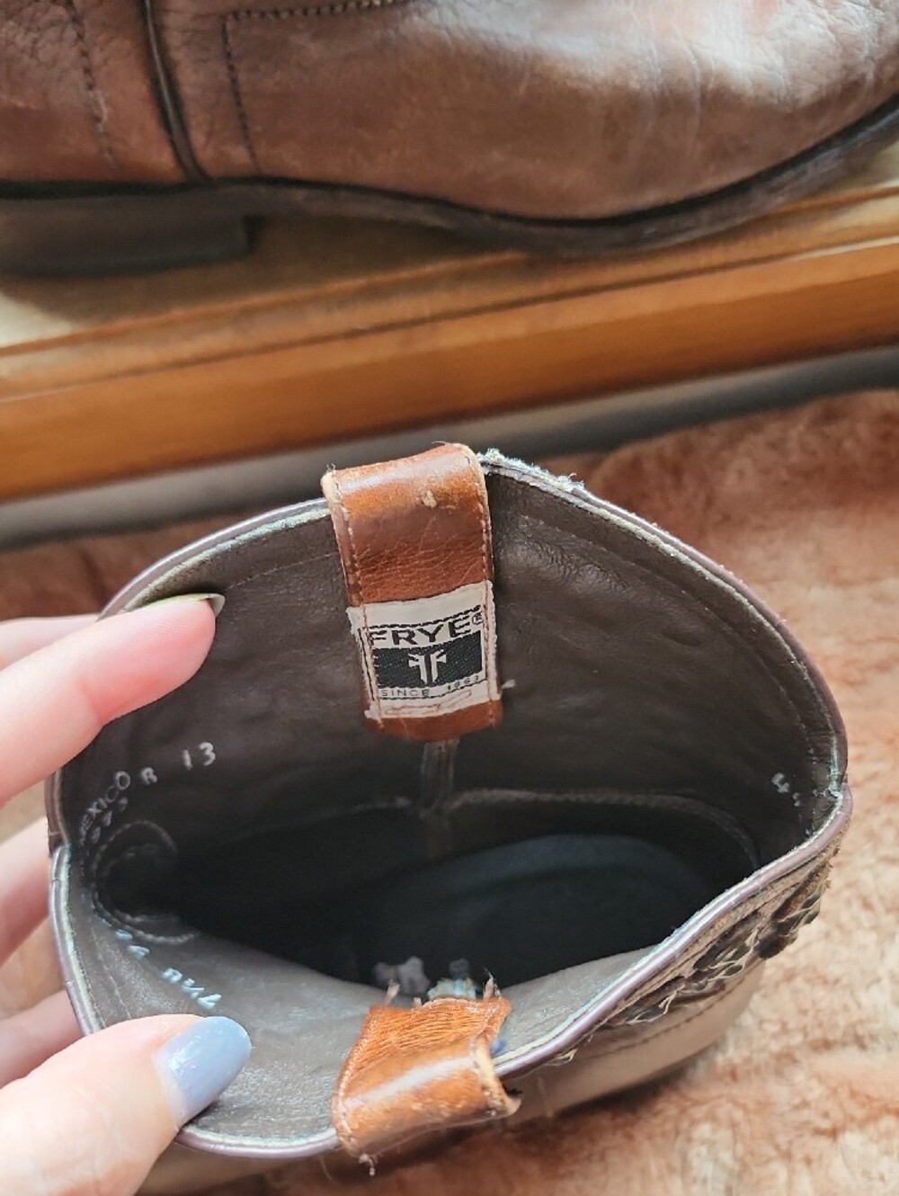 Frye Brown Leather Boot Interior with Branded Pull Tab - Picture 6 of 9